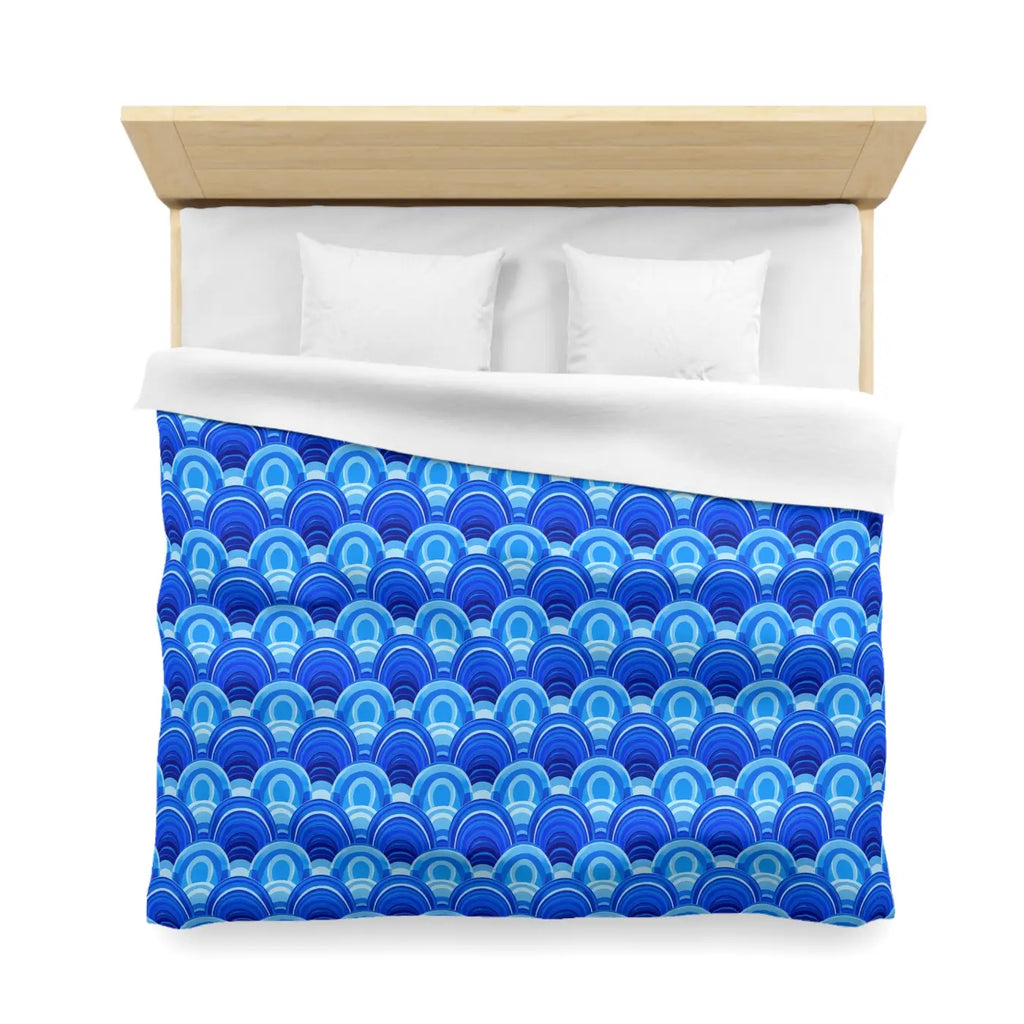 Blue Retro Wave Duvet Cover - Microfiber Fabric Pattern - DipaliZ
