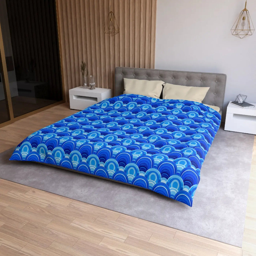 Blue Retro Wave Duvet Cover - Microfiber Fabric Pattern - DipaliZ