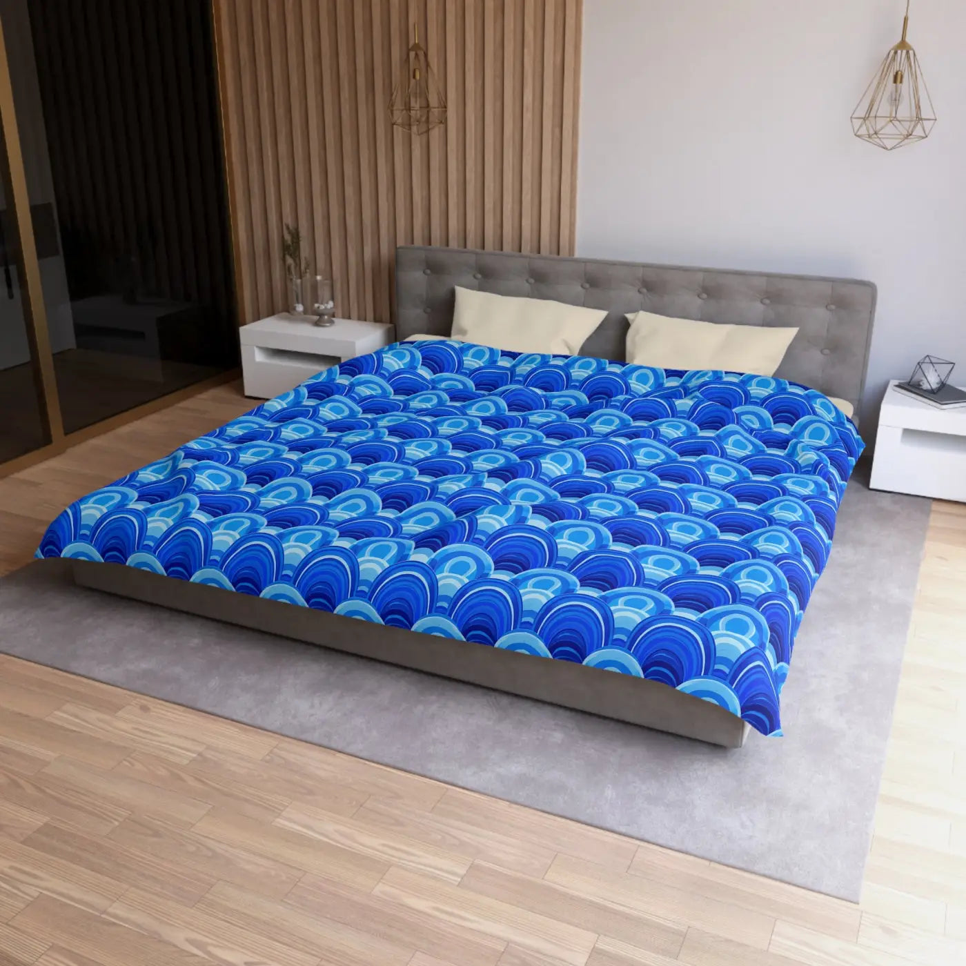 Blue Retro Wave Duvet Cover - Microfiber Fabric Pattern - DipaliZ