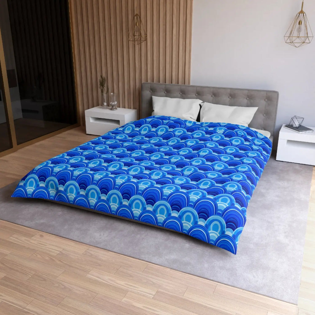 Blue Retro Wave Duvet Cover - Microfiber Fabric Pattern - DipaliZ