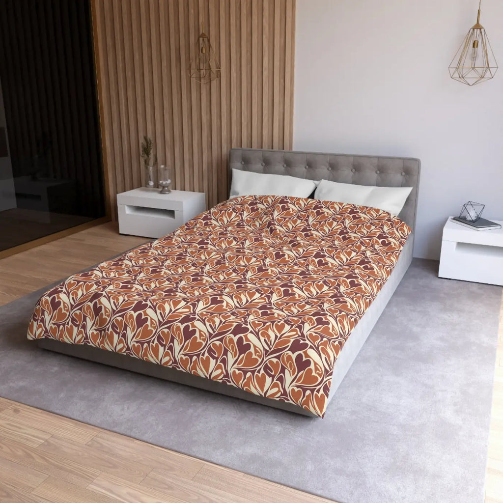 Warm Autumn Leaf Duvet Cover - Hand-Drawn Botanical - DipaliZ