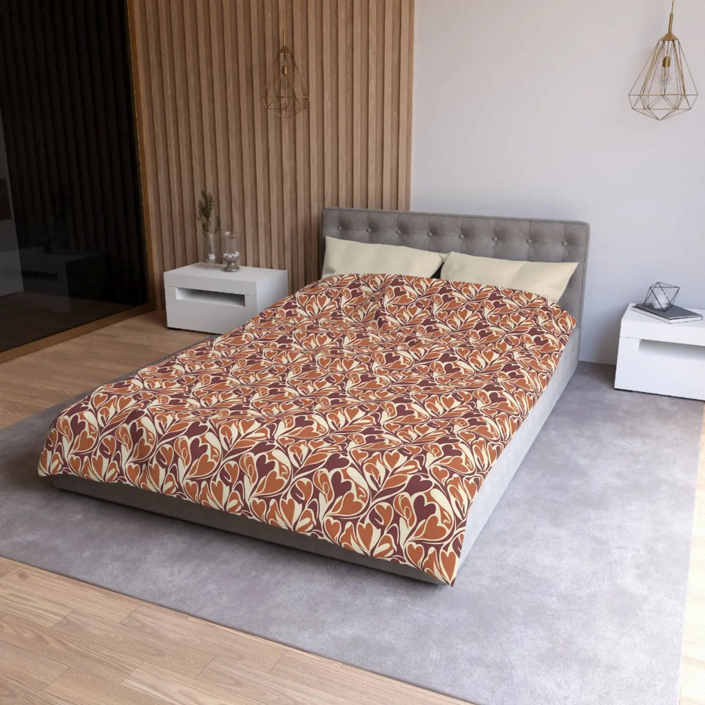 Warm Autumn Leaf Duvet Cover - Hand-Drawn Botanical - DipaliZ