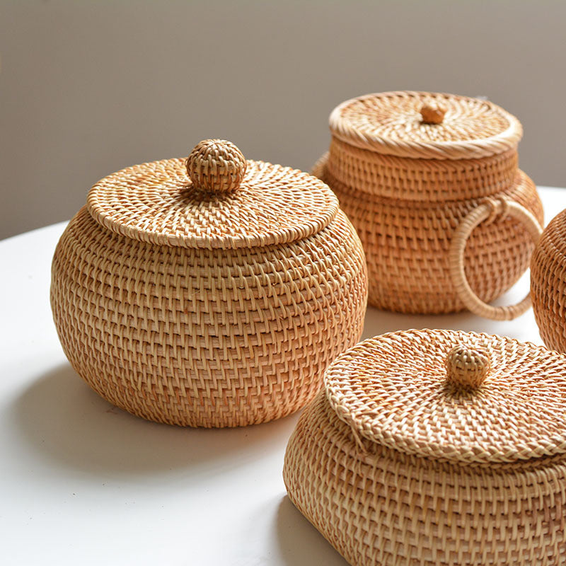 Autumn Rattan Woven Round Coffee Table Sundries Remote Control
