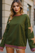 Double Take Star Patched Long Sleeve Sweatshirt