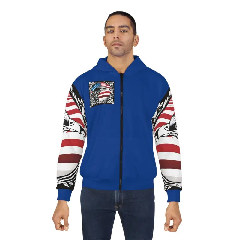 American Flag Pattern Zip Hoodie - Patriotic Style - DipaliZ