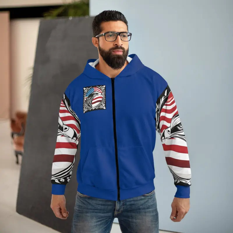 American Flag Pattern Zip Hoodie - Patriotic Style - DipaliZ