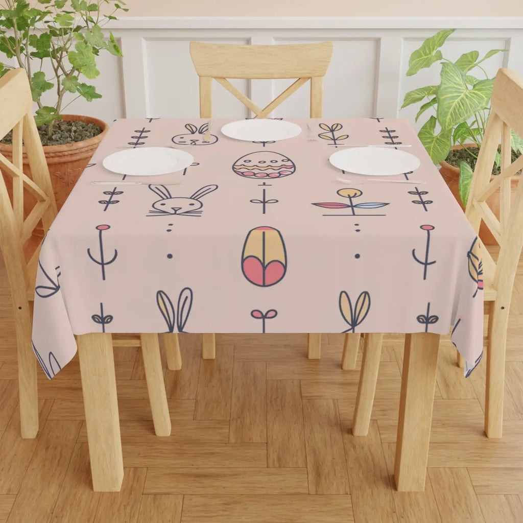 Pink Easter Bunny Tablecloth - Polyester Holiday Decor - DipaliZ