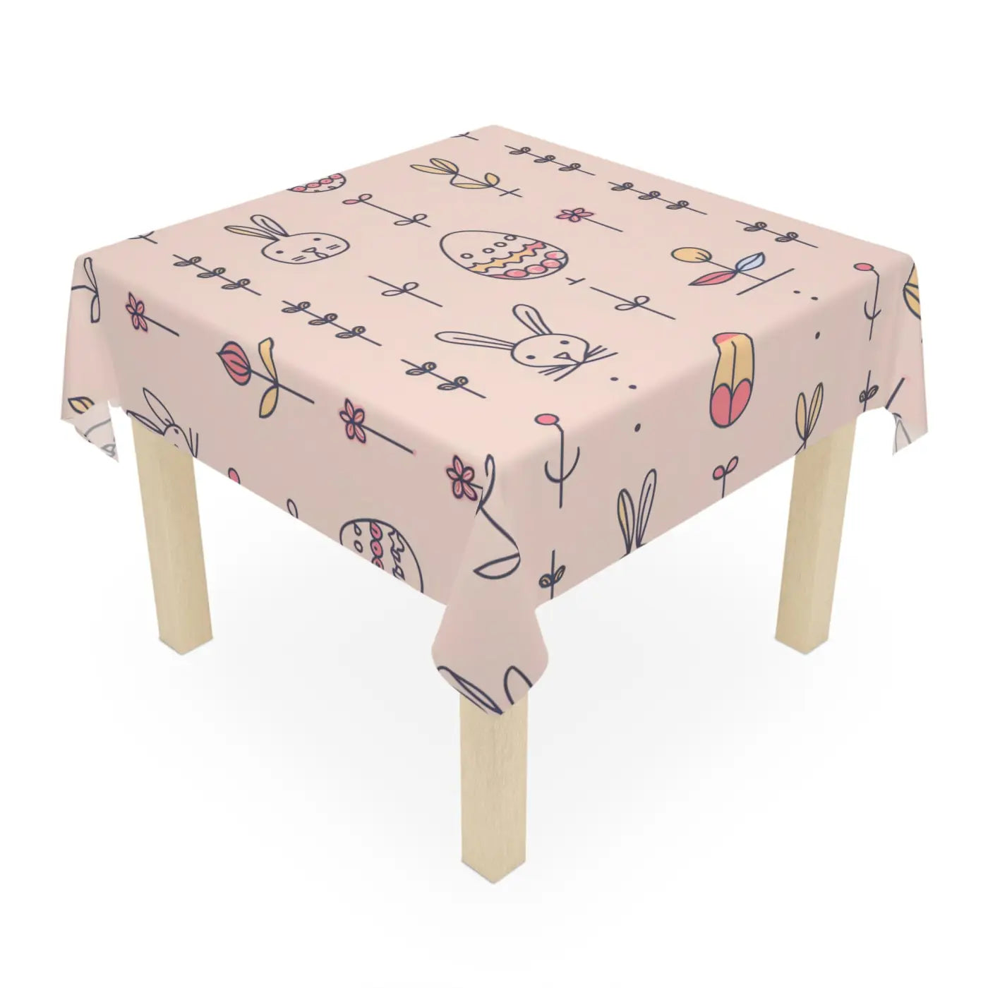 Pink Easter Bunny Tablecloth - Polyester Holiday Decor - DipaliZ