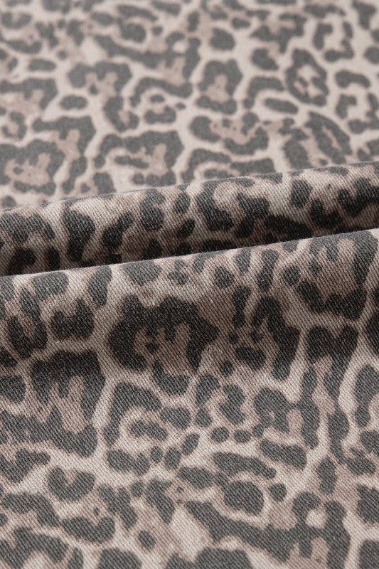 Leopard Frayed Edge Wide Leg Jeans