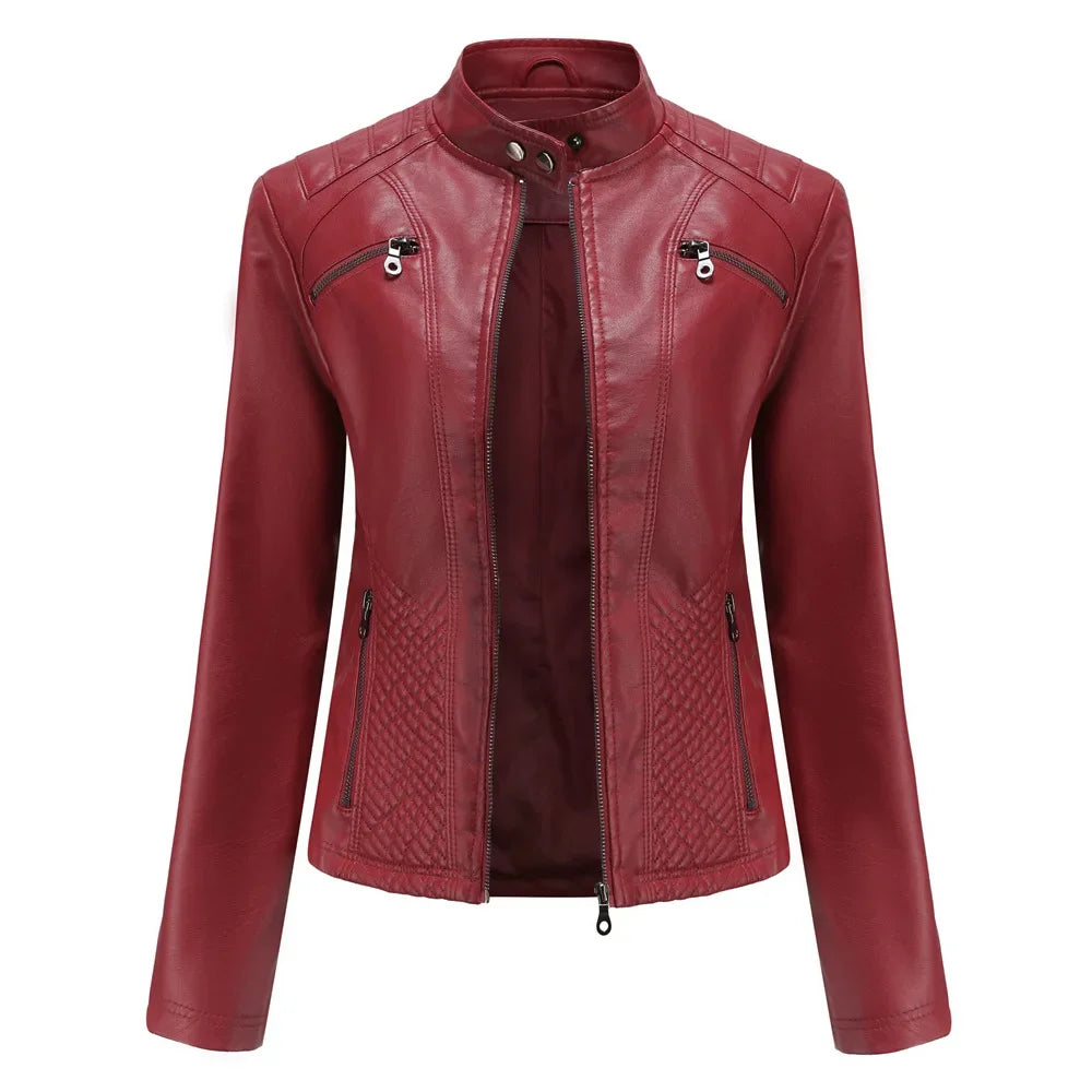 Women's Zipper PU Leather Motorcycle Jacket