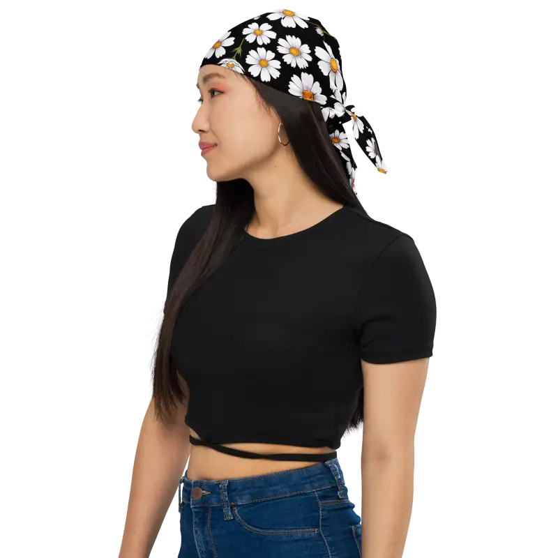 Eco Friendly Bandana - White Flowers Print Design - DipaliZ