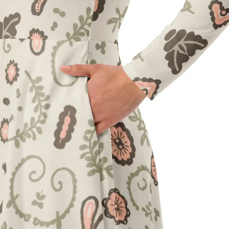 Nature Pattern Midi Dress - Long Sleeve Eco Floral - DipaliZ