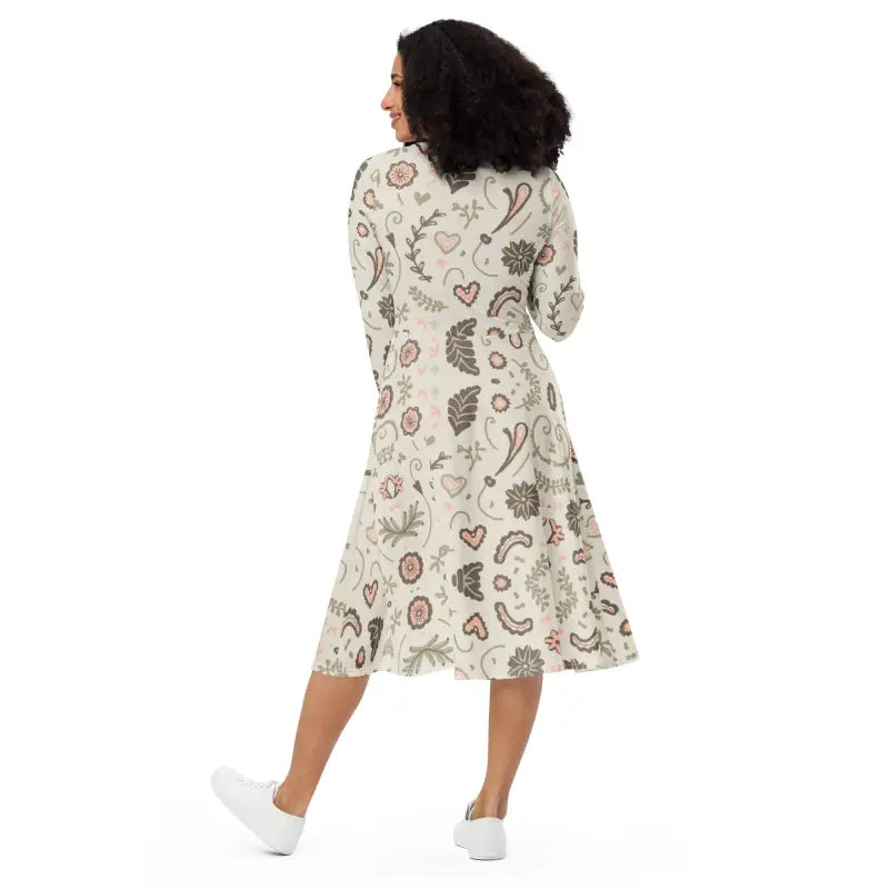 Nature Pattern Midi Dress - Long Sleeve Eco Floral - DipaliZ