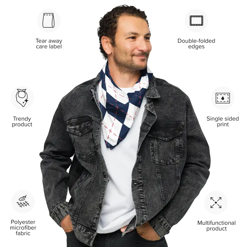 Print Bandana - Navy and White Checkered Eco Style - DipaliZ