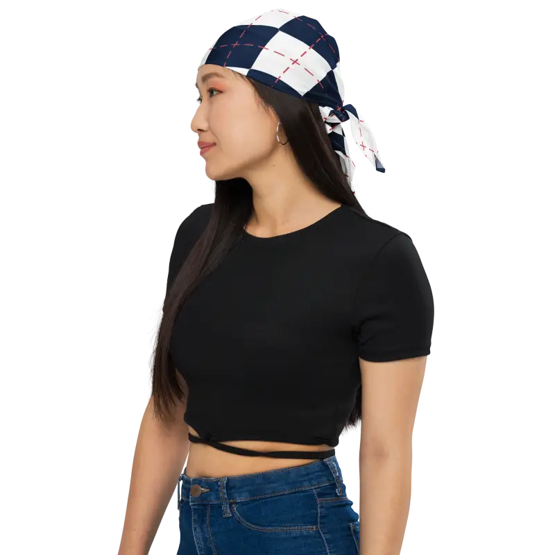 Print Bandana - Navy and White Checkered Eco Style - DipaliZ