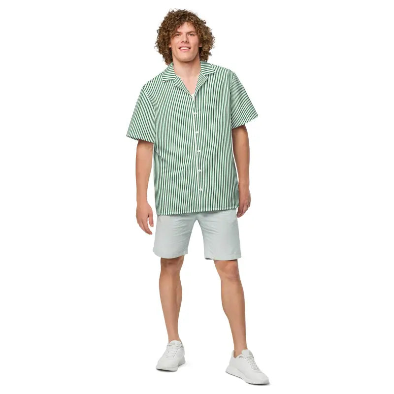 Eco-Friendly Unisex Button Shirt - Green Striped Summer Style - DipaliZ