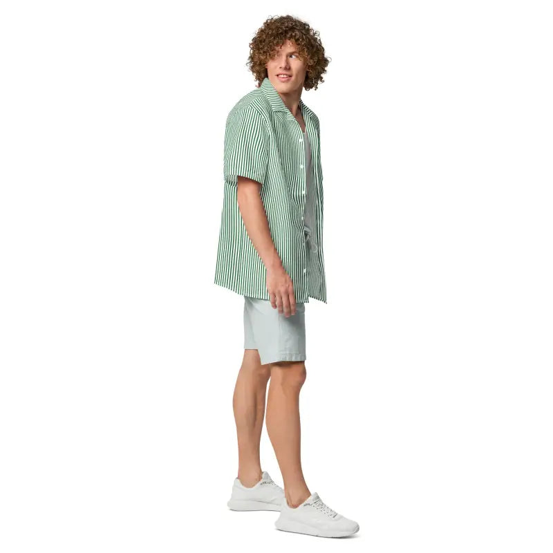 Eco-Friendly Unisex Button Shirt - Green Striped Summer Style - DipaliZ