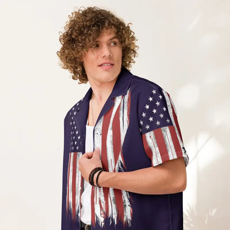 American Flag Button Shirt - Sustainable Summer Style - DipaliZ