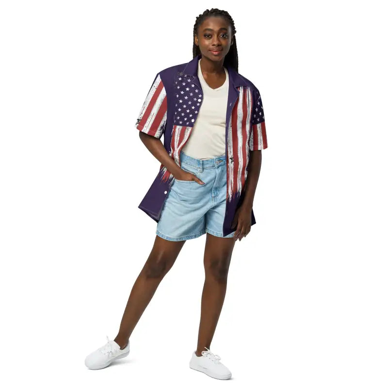 American Flag Button Shirt - Sustainable Summer Style - DipaliZ