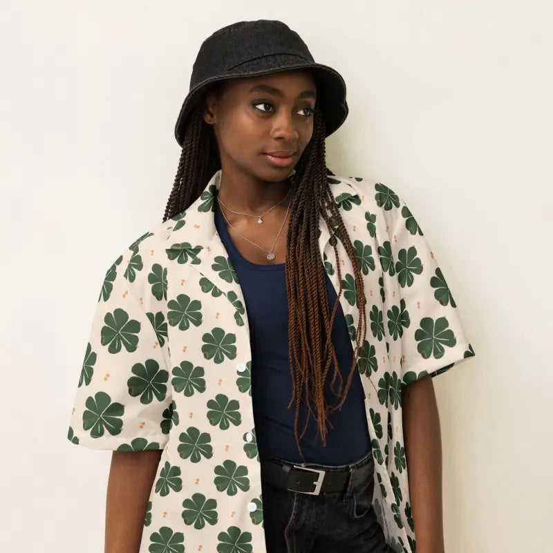 Unisex Button Shirt - Clover Leaf St Patricks Day - DipaliZ