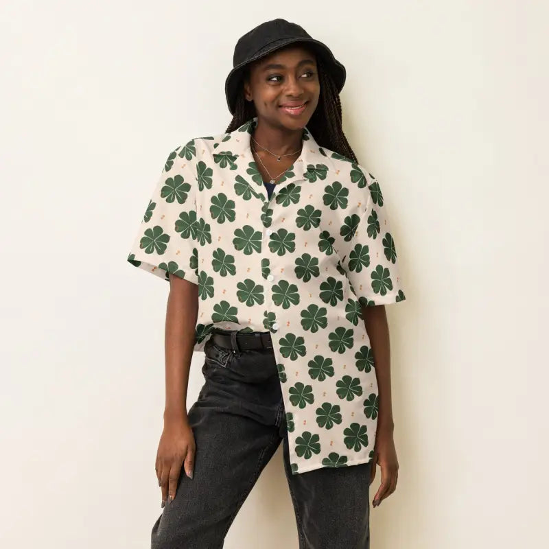 Unisex Button Shirt - Clover Leaf St Patricks Day - DipaliZ