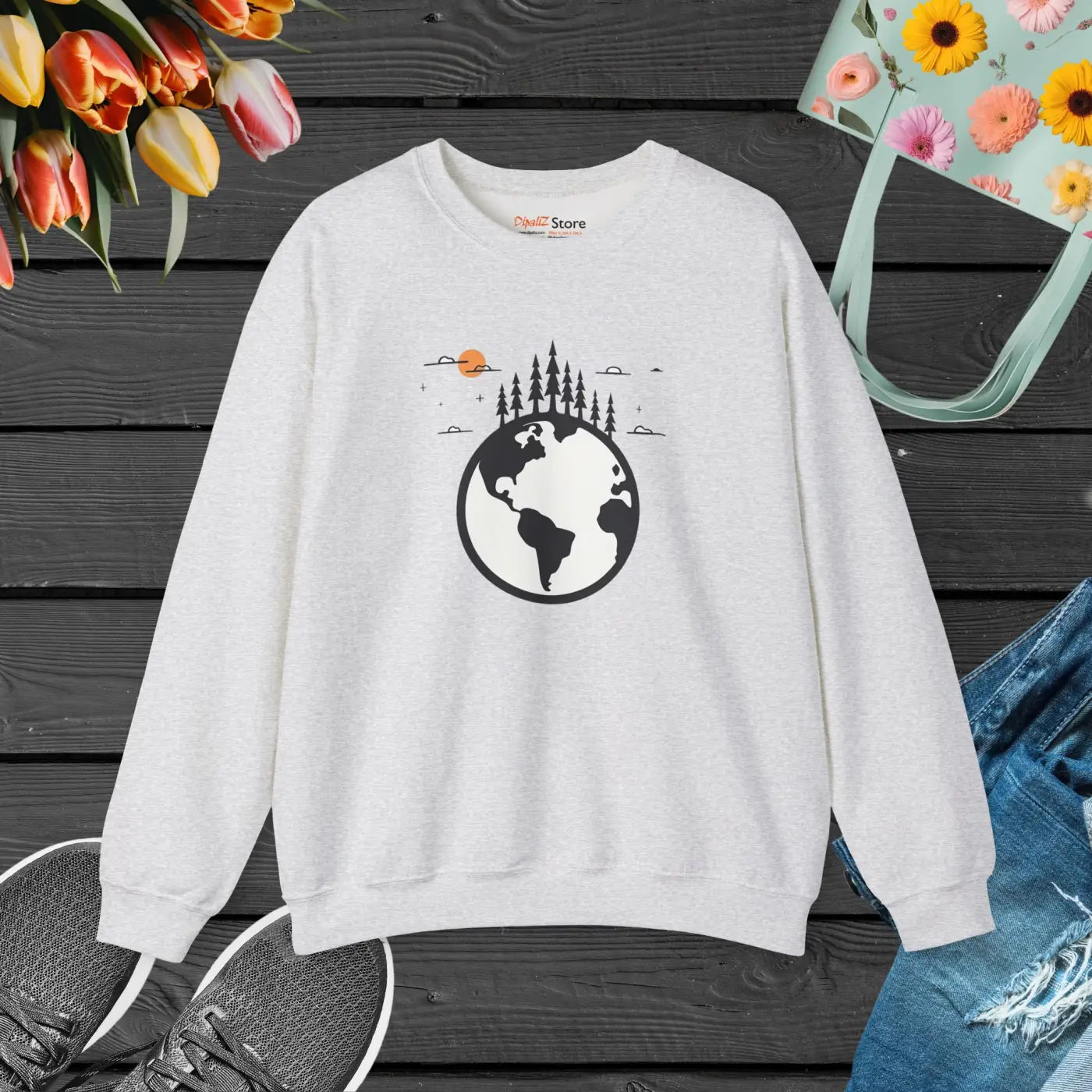 Earth Day Sweatshirt - Planet Earth Design Crewneck - DipaliZ