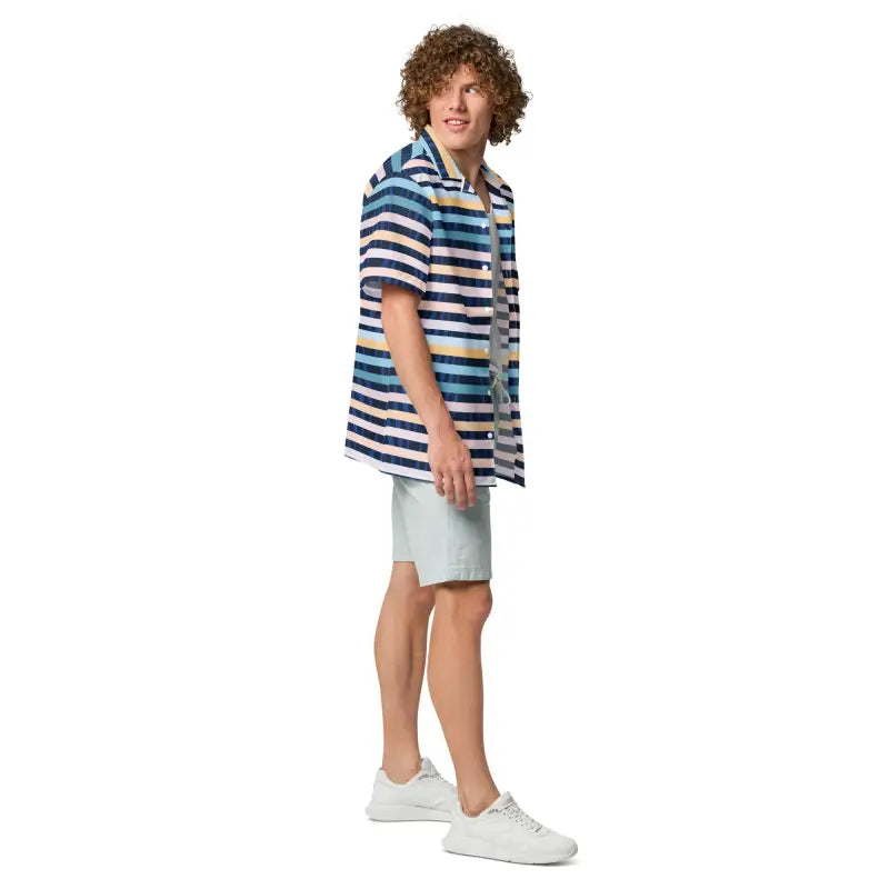 Eco-Friendly Unisex Button Shirt - Stripes on Blue - DipaliZ