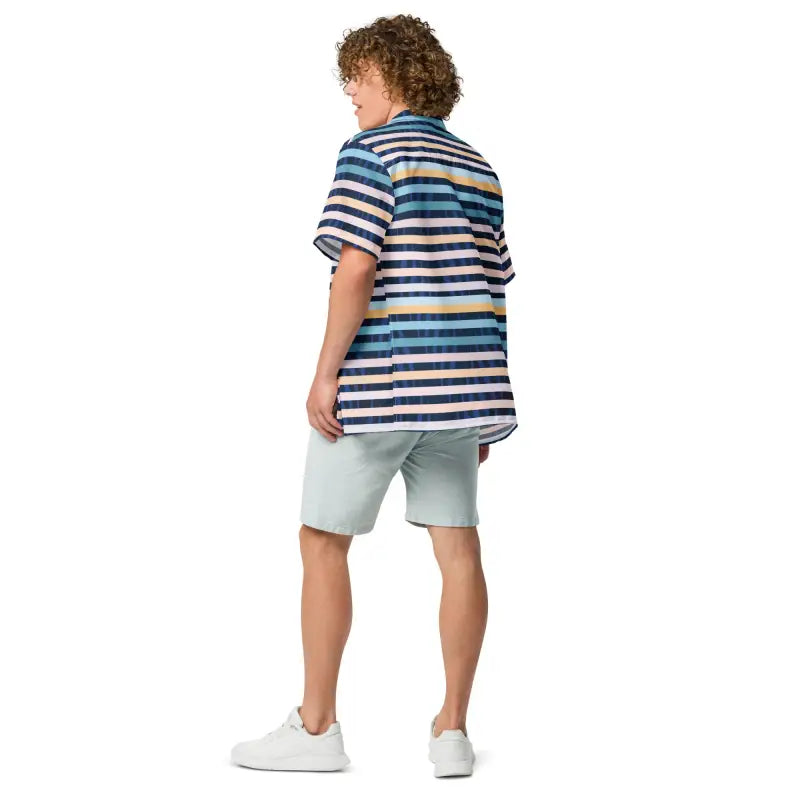 Eco-Friendly Unisex Button Shirt - Stripes on Blue - DipaliZ