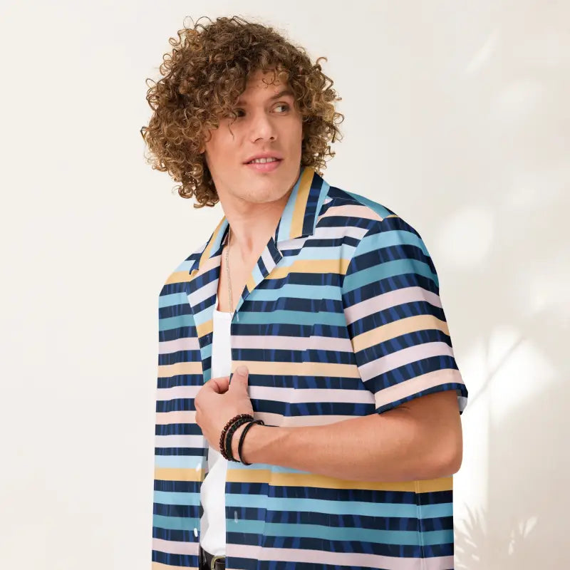 Eco-Friendly Unisex Button Shirt - Stripes on Blue - DipaliZ