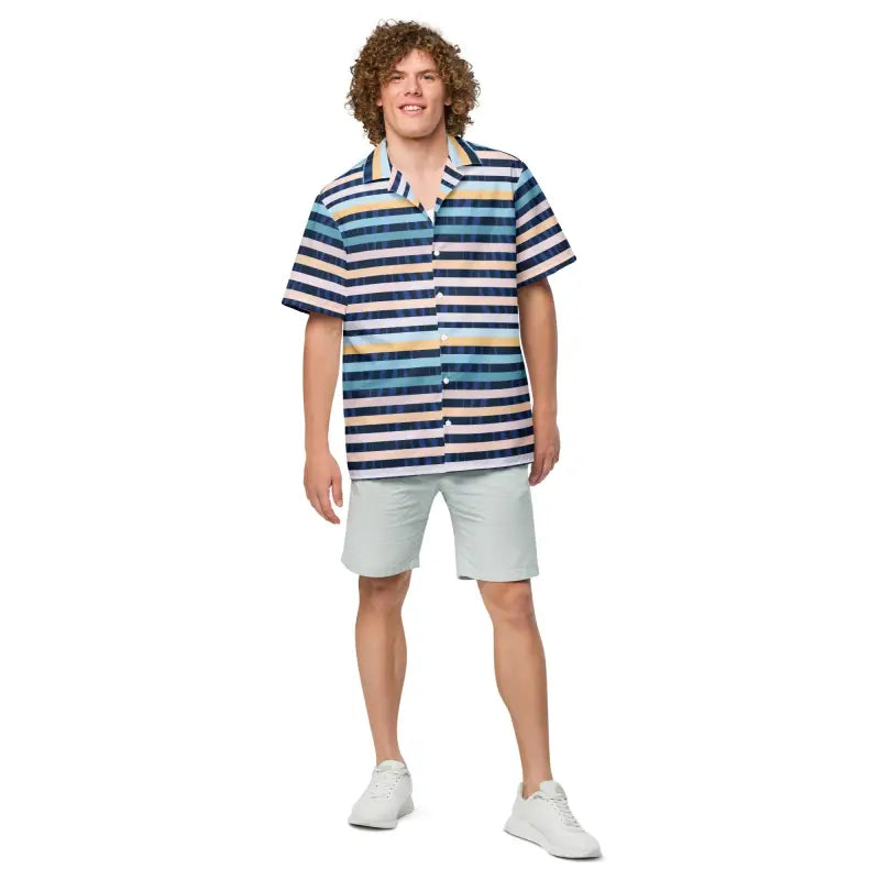 Eco-Friendly Unisex Button Shirt - Stripes on Blue - DipaliZ