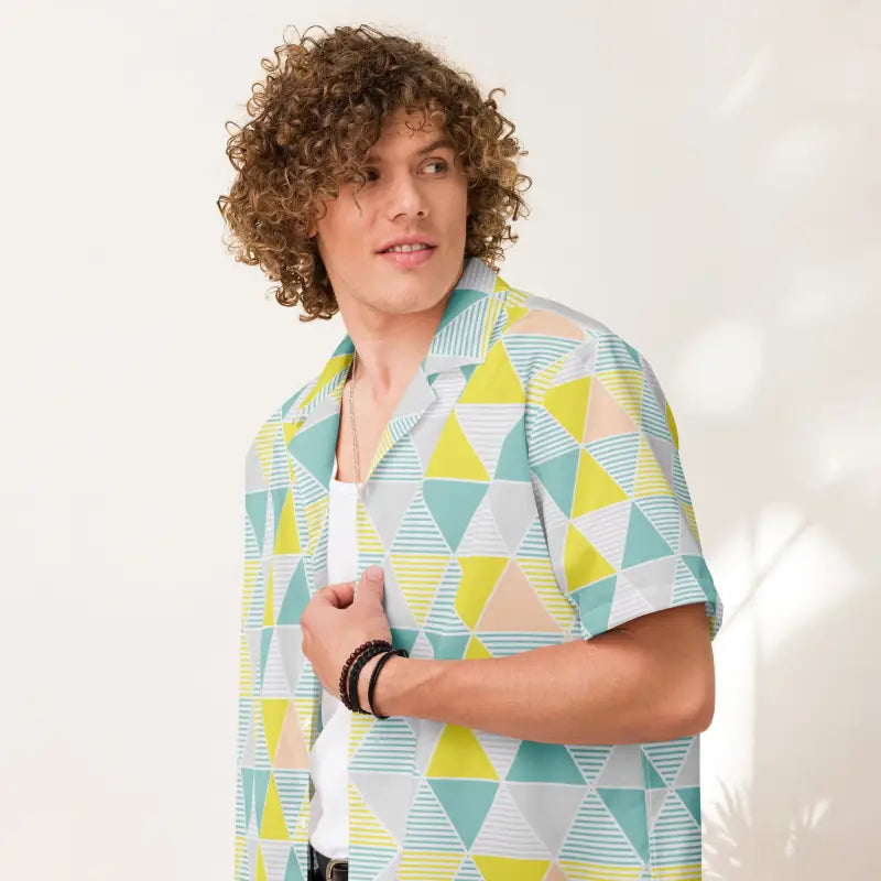 Geometric Pattern Unisex Button Shirt - Eco Summer Style - DipaliZ