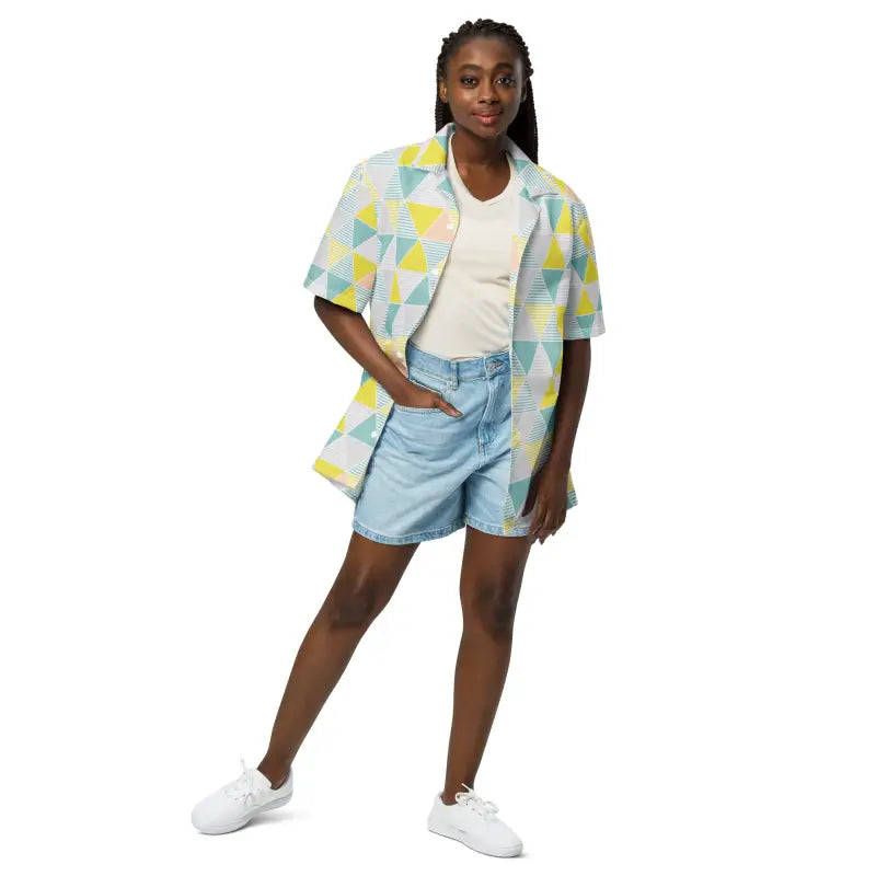 Geometric Pattern Unisex Button Shirt - Eco Summer Style - DipaliZ