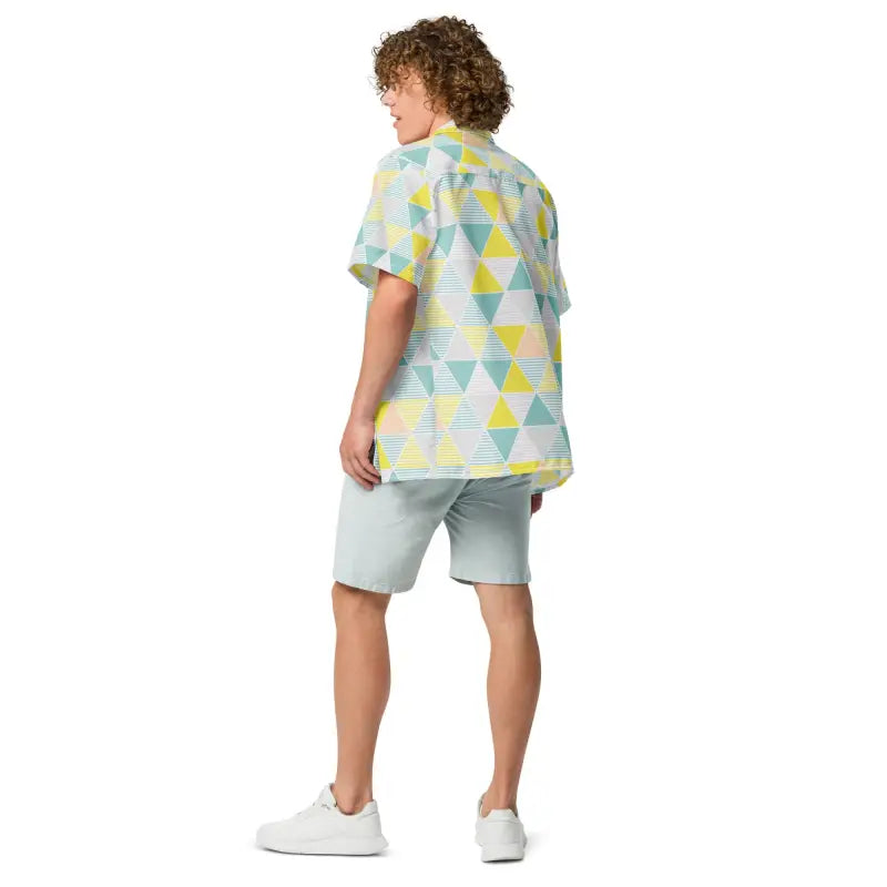 Geometric Pattern Unisex Button Shirt - Eco Summer Style - DipaliZ
