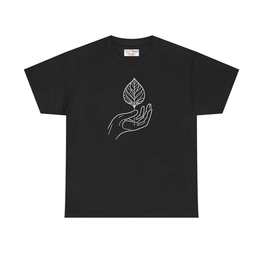 Unisex Heavy Cotton Tee - Hand Leaf Design Eco Apparel - DipaliZ