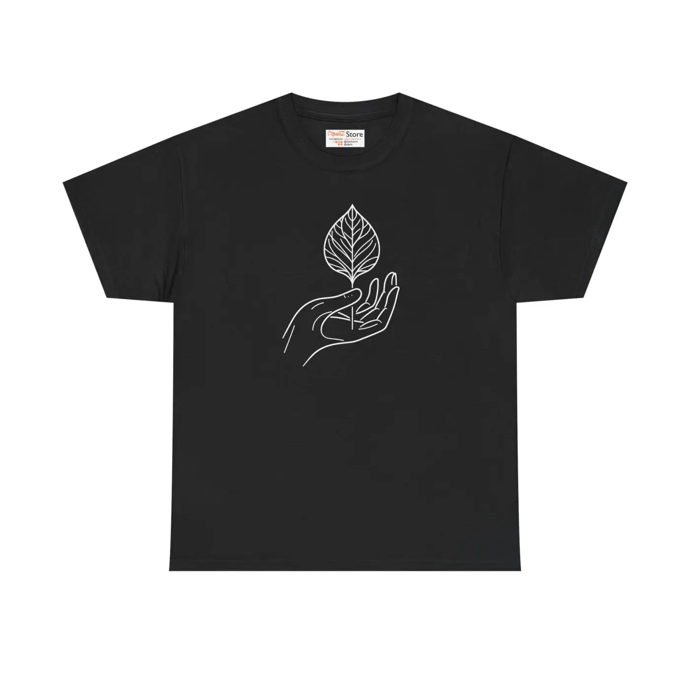 Unisex Heavy Cotton Tee - Hand Leaf Design Eco Apparel - DipaliZ