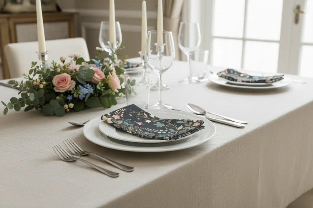 Elegant Floral Napkins - 4-Set for Celebrations, Dinner Parties, Weddings, Home Decor, and Everyday Use