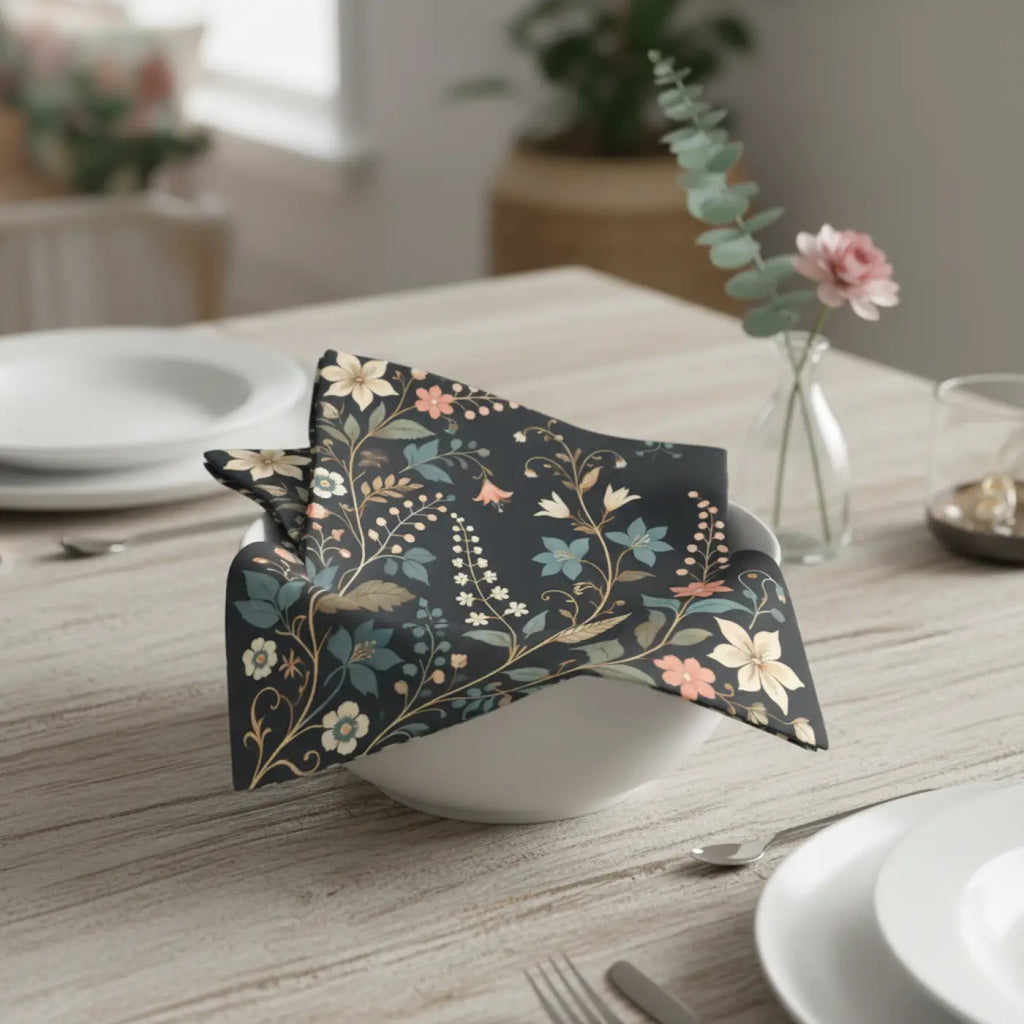 Elegant Floral Napkins - 4-Set for Celebrations, Dinner Parties, Weddings, Home Decor, and Everyday Use