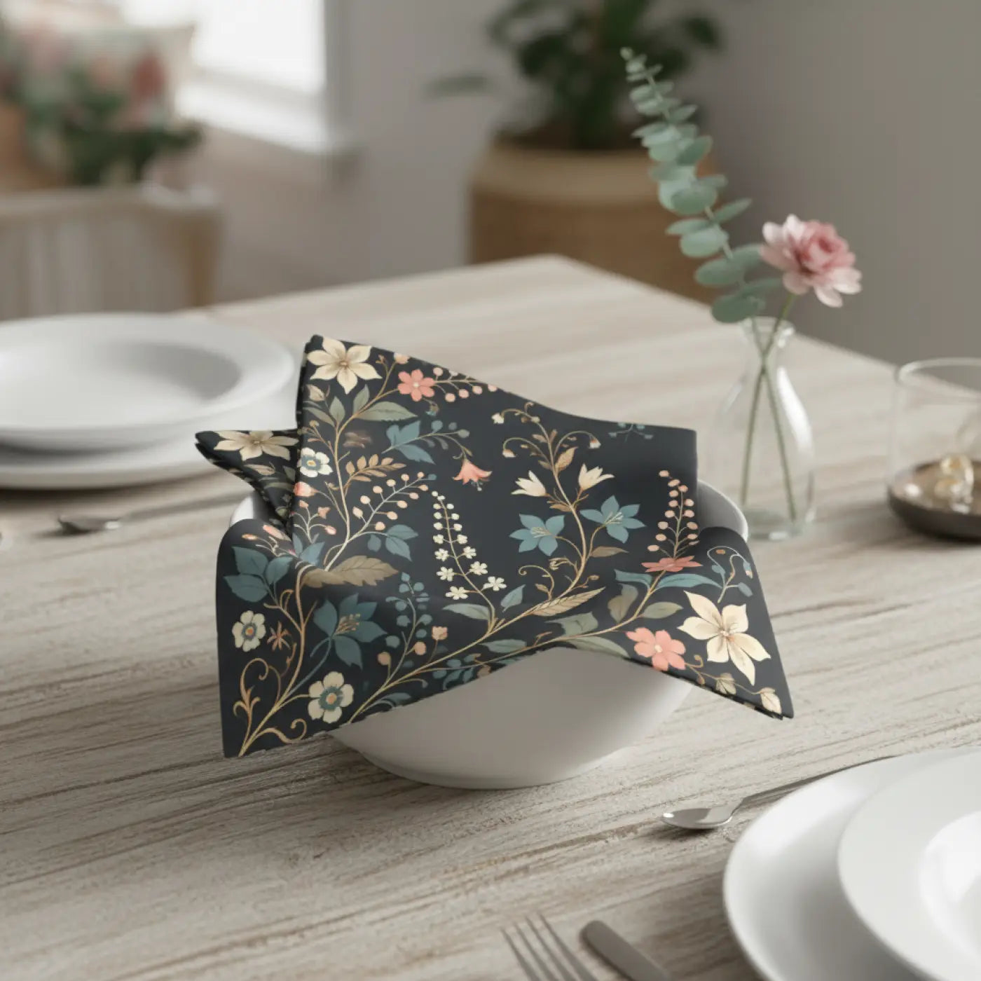 Elegant Floral Napkins - 4-Set for Celebrations, Dinner Parties, Weddings, Home Decor, and Everyday Use