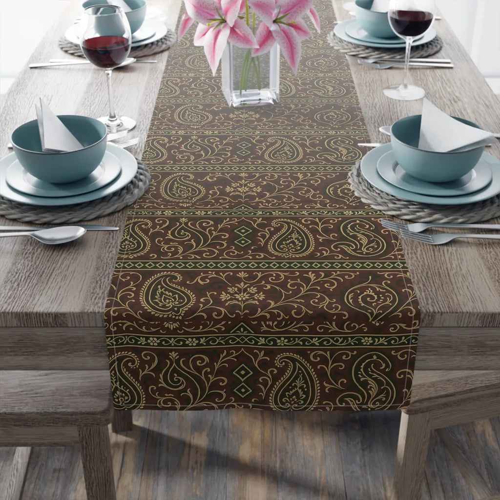 Elegant Paisley Table Runner - Festive Dining Cotton Twill - DipaliZ