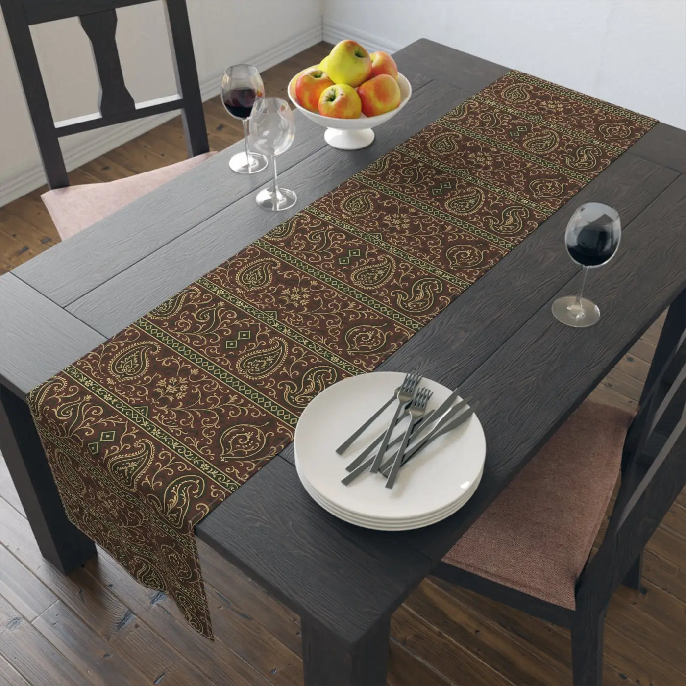 Elegant Paisley Table Runner - Festive Dining Cotton Twill - DipaliZ