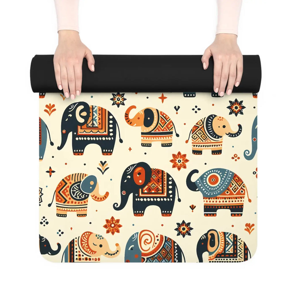 Vibrant Elephant Rubber Yoga Mat - Microfiber Suede Grip - DipaliZ