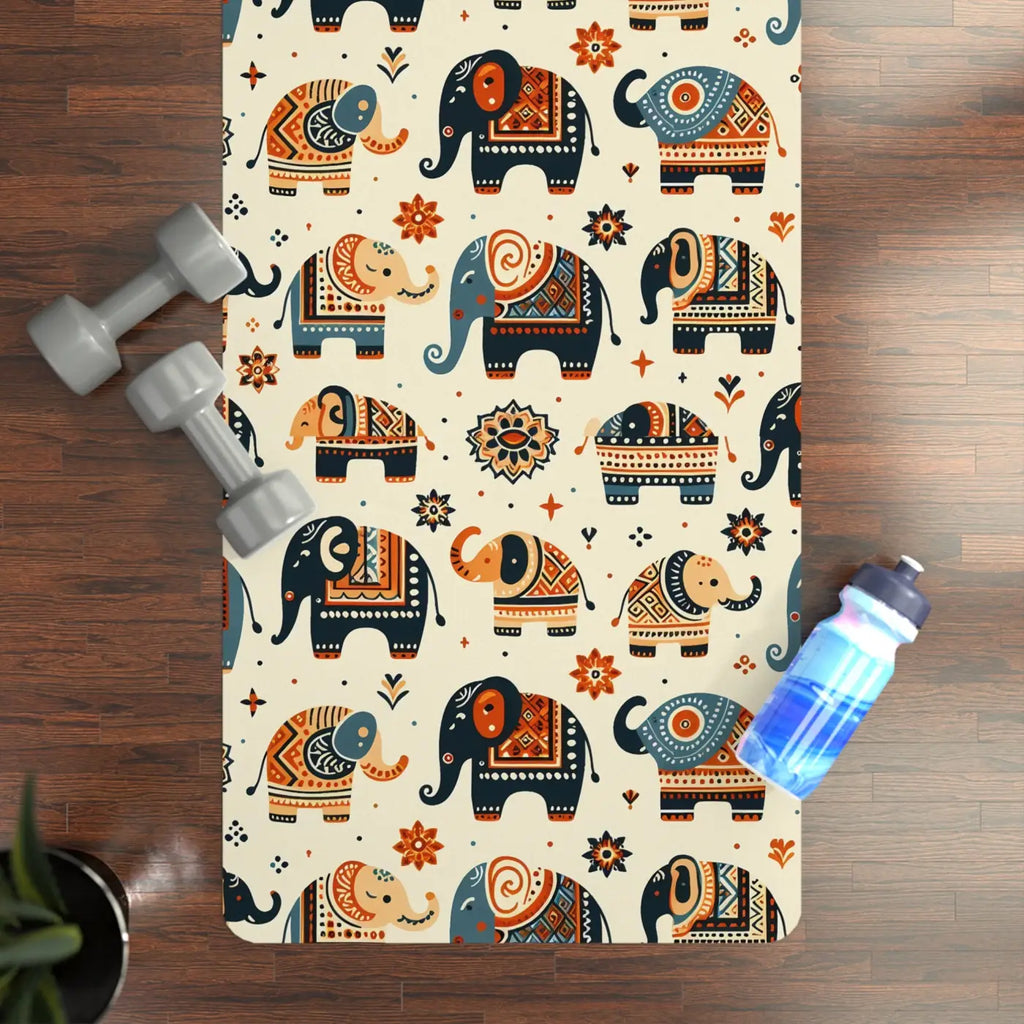 Vibrant Elephant Rubber Yoga Mat - Microfiber Suede Grip - DipaliZ