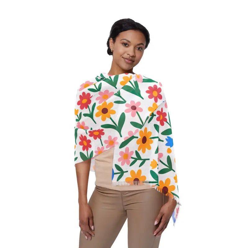 Chic Floral Pattern Scarf - Polyester Elegance - DipaliZ