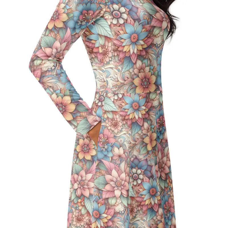 Floral Long Sleeve Midi Dress - Comfort Fit - DipaliZ