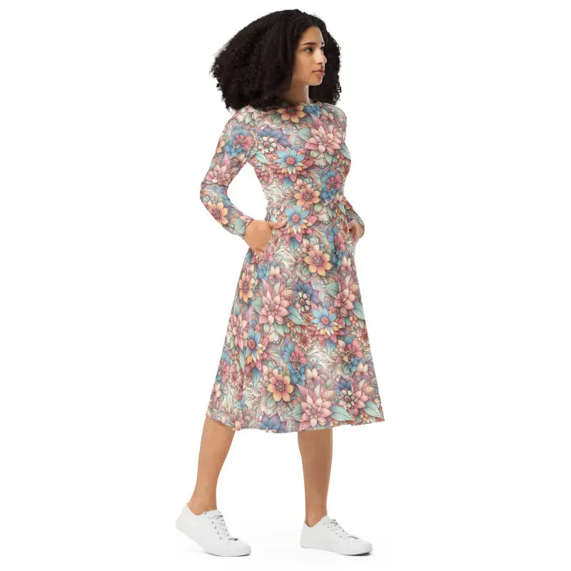 Floral Long Sleeve Midi Dress - Comfort Fit - DipaliZ