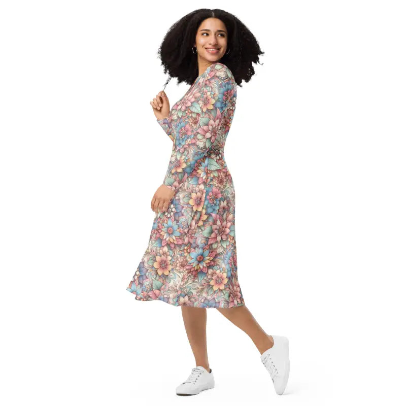 Floral Long Sleeve Midi Dress - Comfort Fit - DipaliZ