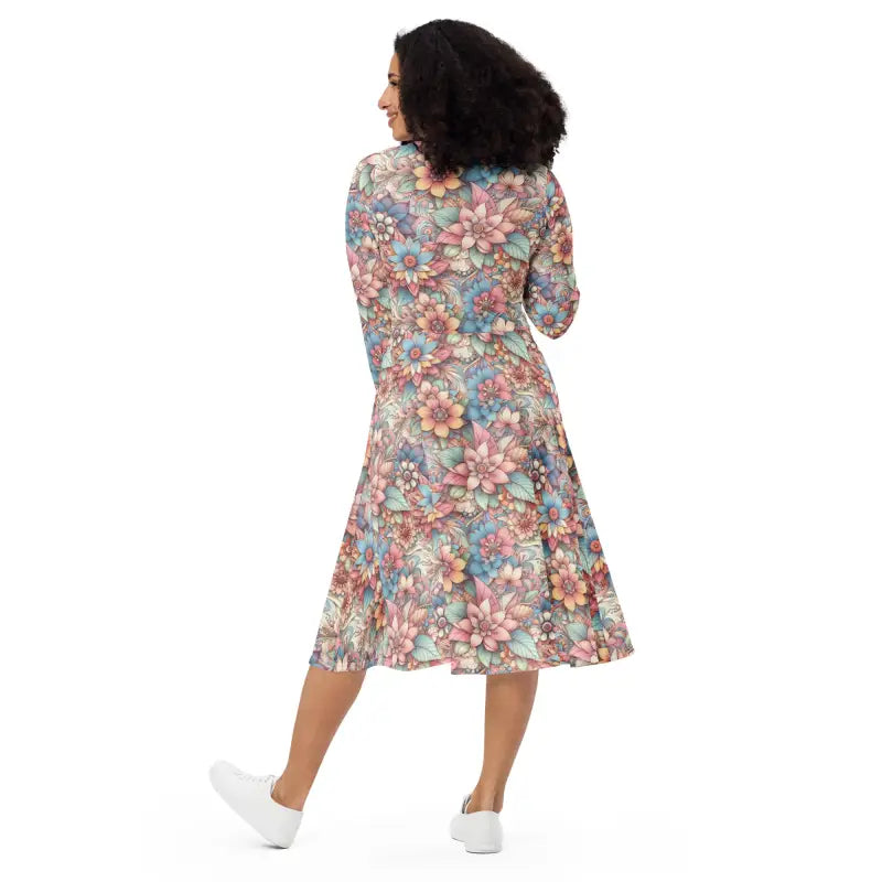 Floral Long Sleeve Midi Dress - Comfort Fit - DipaliZ
