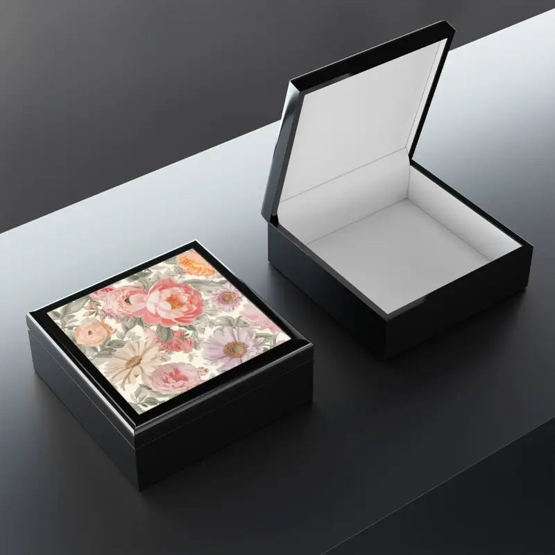 Peonies Pattern Jewelry Box - Glossy Ceramic Tile Design - DipaliZ