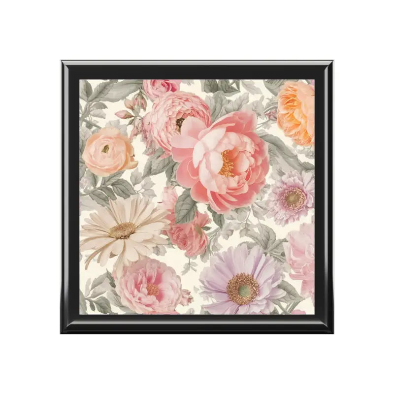 Peonies Pattern Jewelry Box - Glossy Ceramic Tile Design - DipaliZ