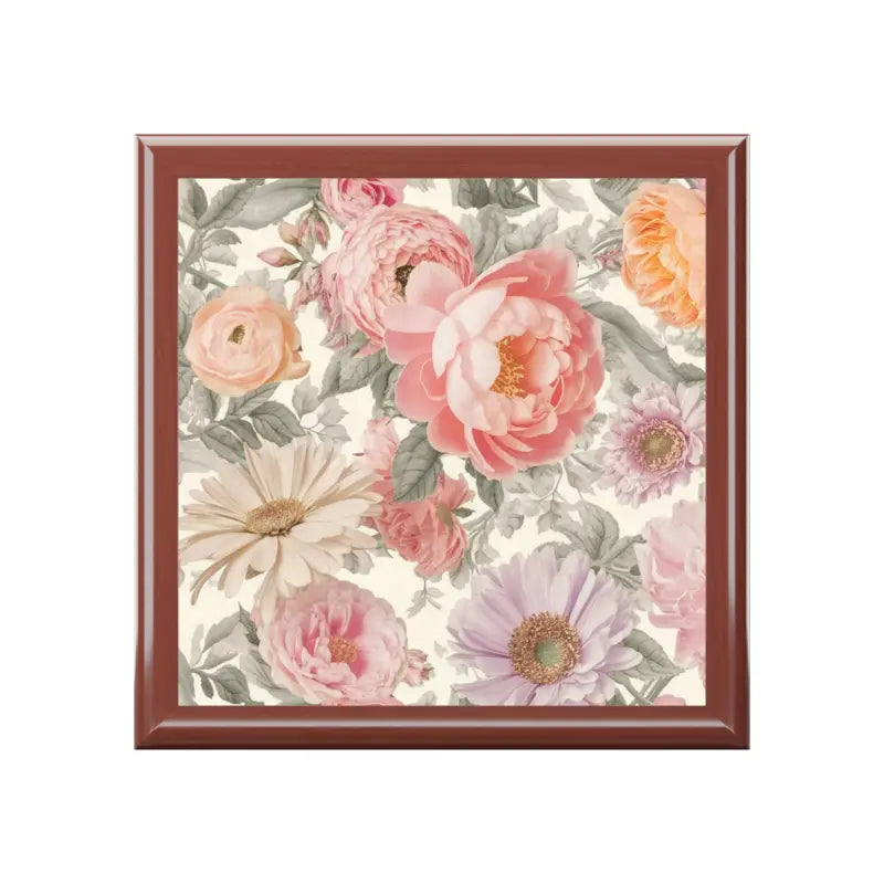 Peonies Pattern Jewelry Box - Glossy Ceramic Tile Design - DipaliZ